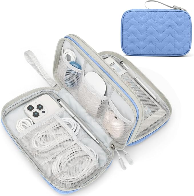 FYY Electronic Organizer, Large Travel Cable Organizer Bag Pouch Electronic Accessories Carry Case Portable Waterproof Double Layers All-in-One Storage Bag for Cable, Cord, Charger, Pattern Blue