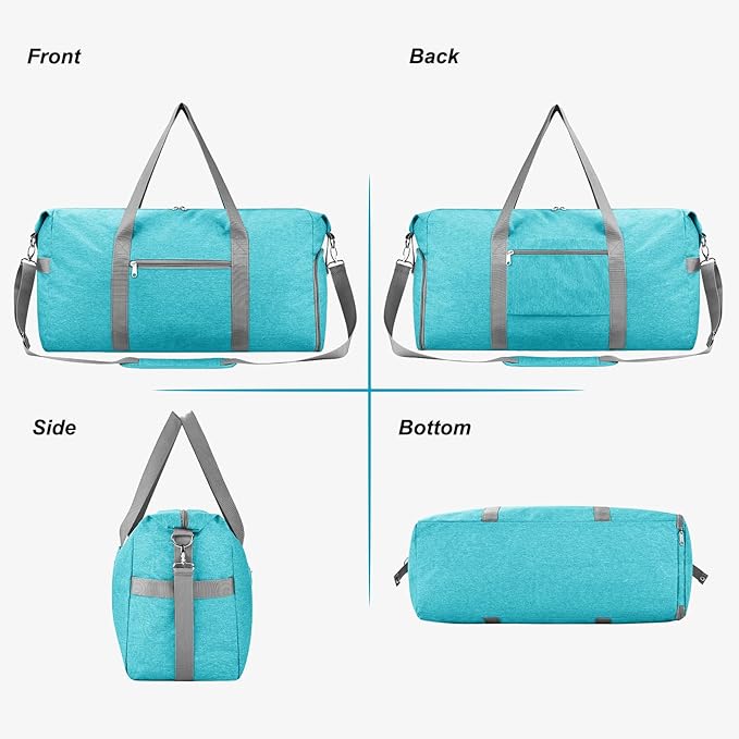Felipe Varela Carry on luaggage Airlines Approved, Foldable Carry on Bag Travel Duffel Bags Overnight weekender Gym Duffle Carry Bag with Wet Pocket & Shoe Compartment for Women Men (MintGreen, 40L)