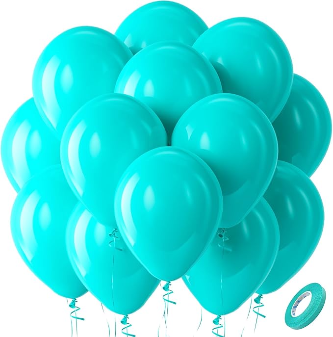 Bezente Teal Balloons Latex Party Balloons, 100 Pack 12 inch Round Helium Turquoise Balloons for Wedding Graduation Birthday Engagements Bridal Shower Gender Reveal Party Backdrop Decorations