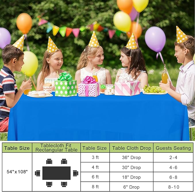 Smiry Disposable Table Cloth - 6 Pack, 54 x 132 Inch Waterproof Rectangle Tablecloths for Parties, Decorative Plastic Table Cover, Leakproof & Sturdy, Blue
