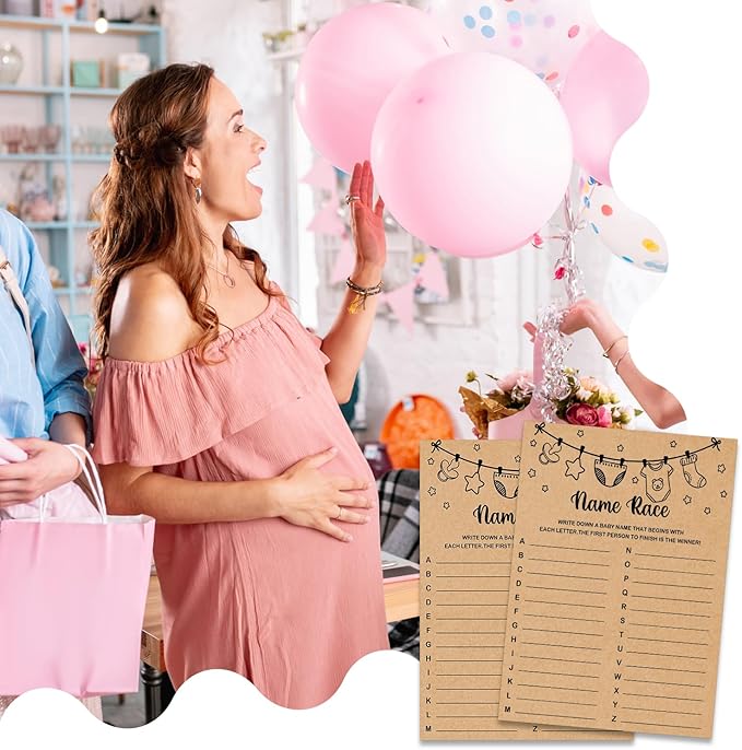 Baby Shower Game, Name Race Game Cards, Baby Shower Party Games & Activities, Kraft
