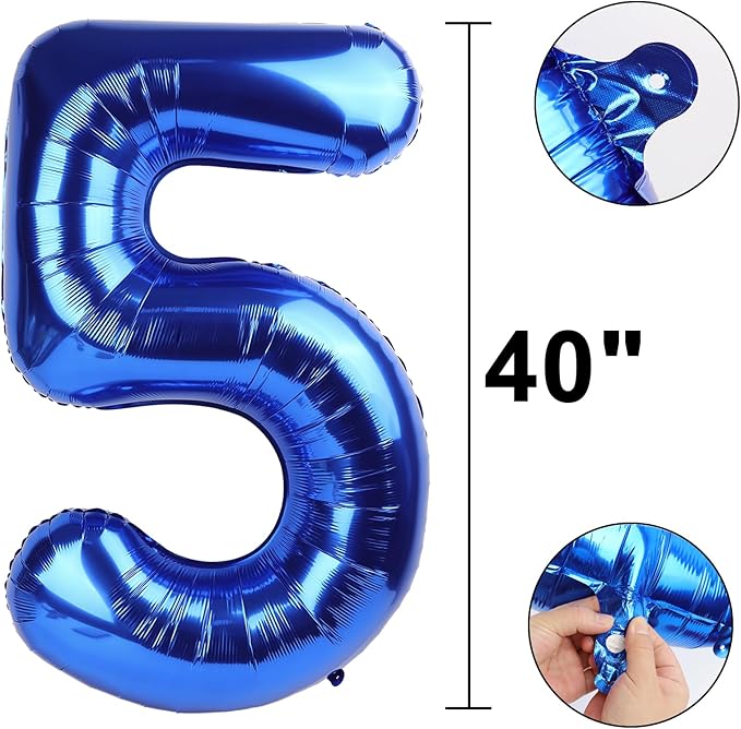 40 Inch Number 5 Balloon Jumbo Dark Blue Digit Foil Balloon for 5 15 25 50 55 2025 Graduation Anniversary Party Supplies 5th Birthday Photo Booth Backdrop for Boys Girls