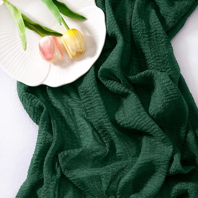Socomi Emerald Green Easter Spring Cheesecloth Table Runner Gauze 120 Inch Rustic Boho Cheese Cloth Runner for Wedding Party Baby Bridal Shower Centerpiece Decoration Holiday Home Decorations