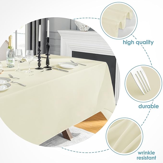VidaFete Tablecloth 10 Pack 90 * 132inch Rectangle Table Cloth Polyester, Stain Wrinkle Resistant Polyester Dining Table Cover for Kitchen Dinning Party Wedding Rectangular Buffet Decoration(Ivory)