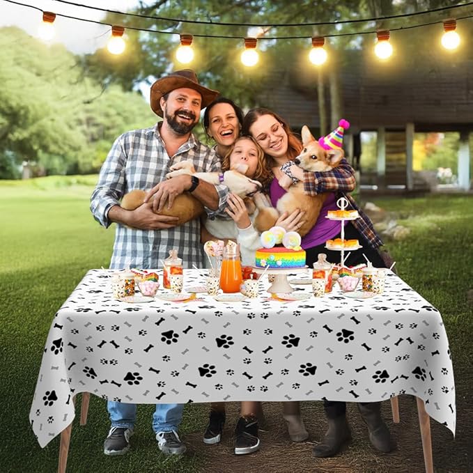 Dog Party Decorations, 6 Pack 54 x 108 Inches Paw Print Tablecloth, Disposable Plastic Rectangle Dog Table Cloth Cover Puppy Dog Themed Birthday Party Favors Decorations Supplies Pawty Table Decor