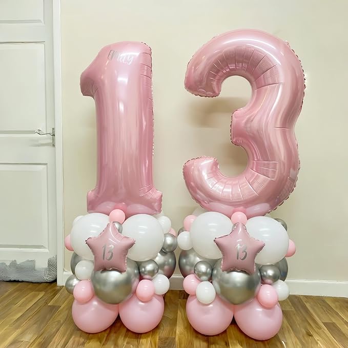 Light Pink Foil Balloon Number 7, 40'' Giant Self Inflating Number Balloons Set 0-9, Large Pastel Pink Number 7 Helium Balloon for Girls 7th Birthday Princess Party Decorations Supplies