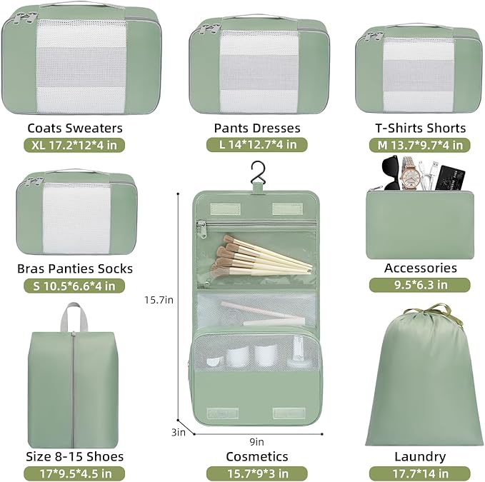BAGAIL 6 Set/8 Set/10 Set Packing Cubes Various Sizes Packing Organizer for Travel Accessories Luggage Carry On Suitcase