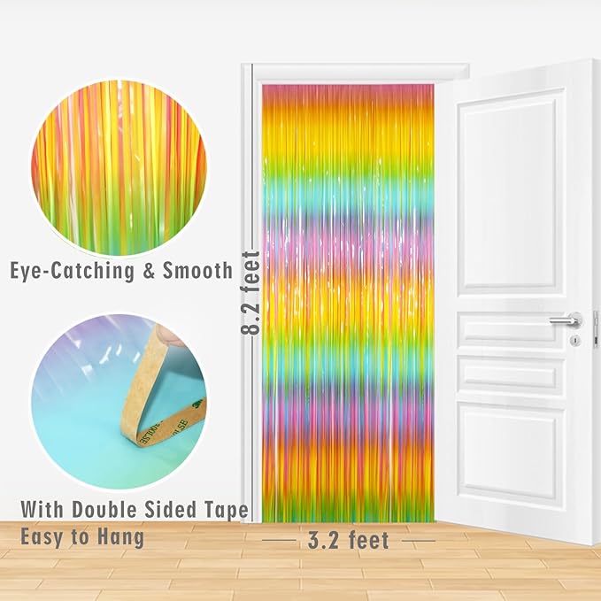 GOER 6.4 ft x 8.2 ft Metallic Tinsel Foil Fringe Curtains Party Photo Backdrop Party Streamers for Birthday,Graduation,New Year Eve Decorations Wedding Decor(2 Packs,Candy Macaroon Multicolor)