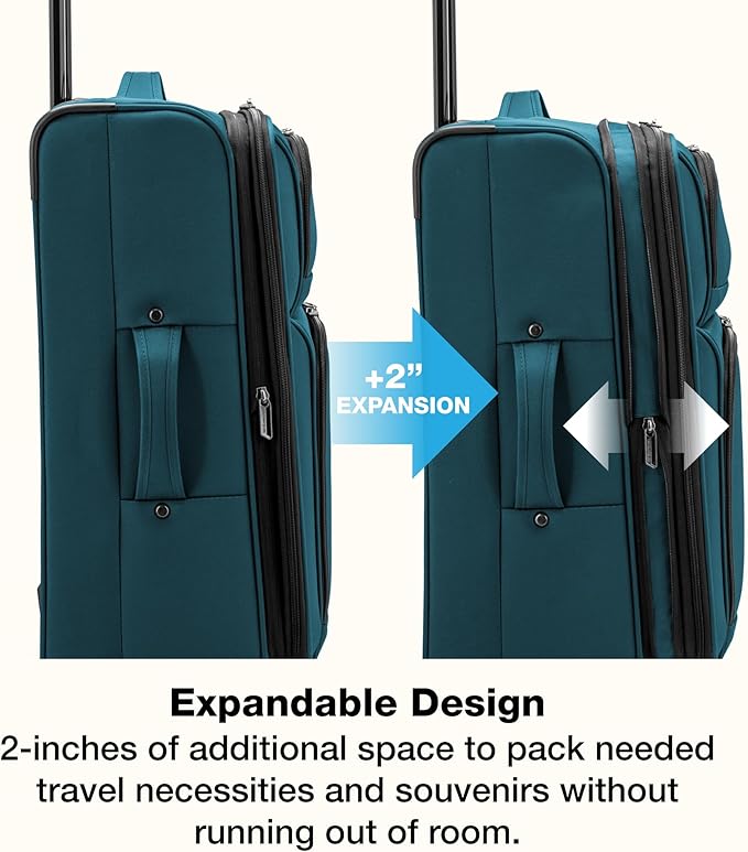 U.S. Traveler Anzio Softside Expandable Luggage with Spinner Wheels, Teal, 30-Inch Large