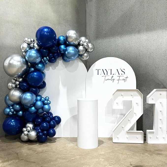 Blue Silver Balloons Set, 12 Inch Blue and Silver Balloons Dark Navy and Confetti Party Latex Balloon, Macaron Metallic Baby Blue Mixed Balloon for Birthday Graduation Baby Shower Wedding Retirement