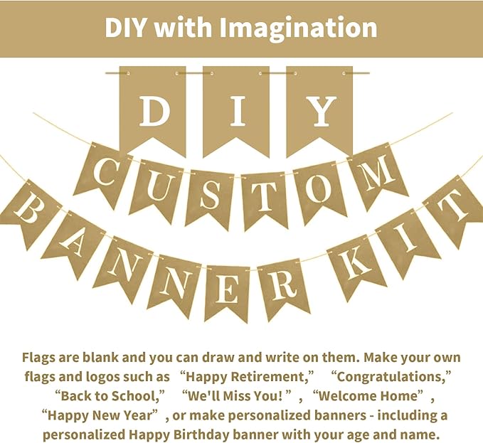 24pcs Custom Beige Banner kit-Make Your Own Banner - Design Swallowtail Flags for Kids and Adults, Handwriting Banners for Birthday and Independence Party, Unique Hand Draw Home Party Décor