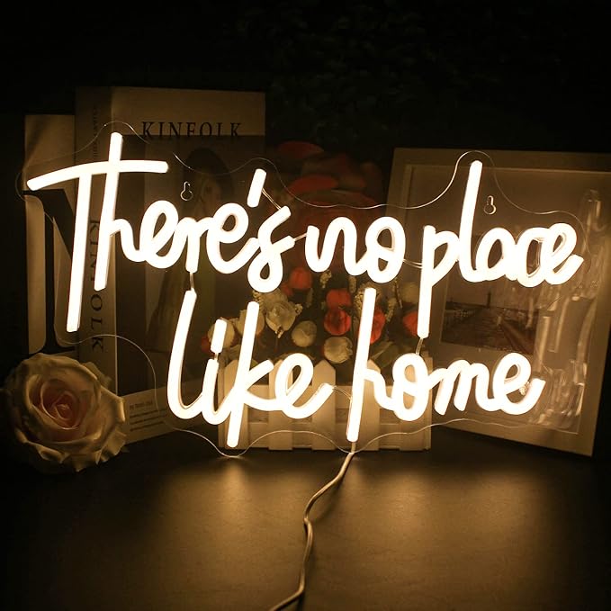 Lucunstar There‘s No Place Like Home Neon Sign For Room Warm White Led Sign USB Powered Neon Light for Wall Decor Light Up Signs for Wedding Party Bedroom Home Decor
