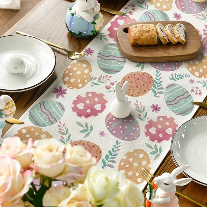 Artoid Mode Watercolour Easter Eggs Table Runner, Seasonal Spring Kitchen Dining Table Decoration for Home Party Decor 13x90 Inch
