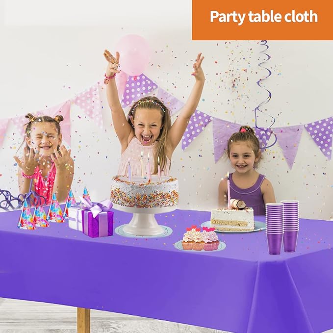 Purple Disposable Plastic Tablecloth for Rectangle Tables (12 Pack) Premium Decorative Table Cloth for Parties, Events & Weddings, Indoors & Outdoors, 54 x 108 inches, Plastic Table Cover