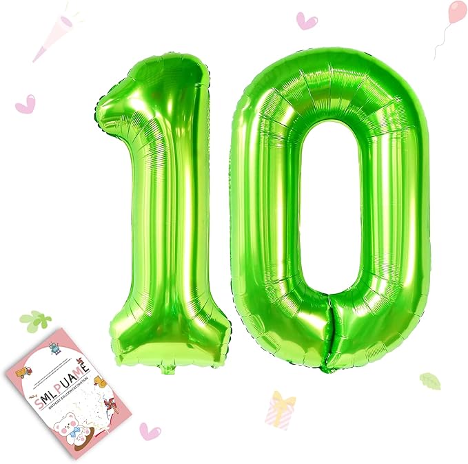 Smlpuame 40 inch Number Balloon 0-9 Green Large Number 10 Balloons,Digital Balloons for Birthday Party Celebration Decorations Supplies, Helium Foil Number Balloons for Wedding Anniversary