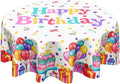 Happy Birthday Round Tablecloth 60 Inch Colorful Gift Birthday Hat Pattern Circle Table Cloth Holiday Table Cover Washable Polyester Decorations for Home Kitchen Dinning Party