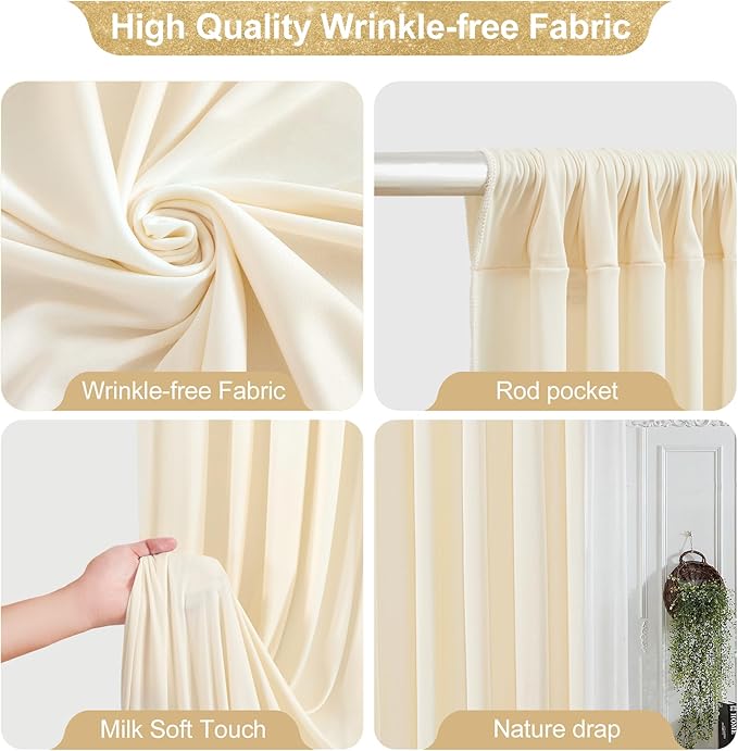 24x10FT Champagne Backdrop Curtains for Wedding Parties, Wrinkle Free Polyester Photography Backdrop Drapes for Wedding Baby Shower Birthday Parties Stage Background Stand Decorations 4x10ft,6 Panels