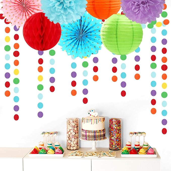 Rainbow Party-Decorations Paper-Garland Streamers Banner - 52Ft Colorful Theme Boy Girl Kids Birthday Favors Supplies,Baby Shower Wedding Hanging Backdrop Decor Ouruola