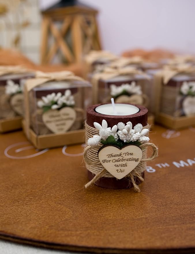 10 Piece Set of Wooden Tealight Candle Holders, Wedding Favors for Guests,Party Candle Favors, Guest Return Favors, Bridal Shower Favors for Guests.(Dark Brown)