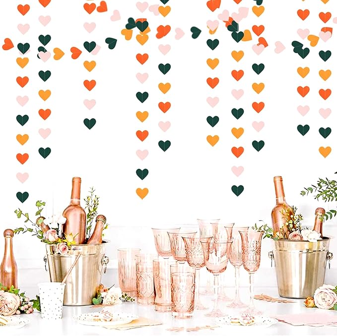 Pink Green Orange Party-Decorations Heart-Garland - 52ft Little Cutie Baby Shower Hanging Decoration Streamers Banner,Wedding Bridal Shower Birthday Spring Summer Fall Autumn Decor Panduola