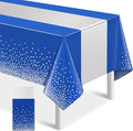 1Pcs Blue Silver Tablecloth Party Decorations,Plastic Royal Blue Table Cloth Printed Silver Table Runner Disposable Rectangle Tables Cover for Anniversary Wedding Graduation 2024 Party,54 x108 Inch