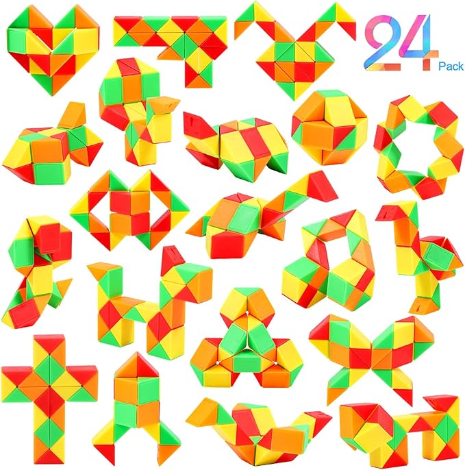 24 Pack Magic Snake Cube Fidget Toys for Kids - 24 Blocks Rainbow Twist Puzzle, Party Favors, Classroom Prizes, Birthday Goodie Bag Fillers, Stress Relief Sensory Toys