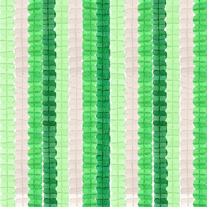 Green-White Party Decorations Streamers Garland - 157Ft Four-Leaf Clover Hanging Banner, Jungle Theme Supplies Baby Shower Spring Summer Birthday Decor Hugtmr
