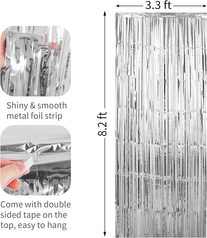 6 Pack Silver Foil Fringe Curtains Streamers Party Decorations 3.3 x 8.2 ft, Tinsel Curtain Fringe Backdrop for Parties, Silver Door Fringe Birthday Streamers, Photo Booth Backdrops, Party Decor