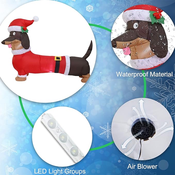 5FT L Christmas Inflatable Dachshund Dog with Build-in LED Lights, Blow up Dachshund Dog Inflatable Outdoor Decorations Party Yard Decoration