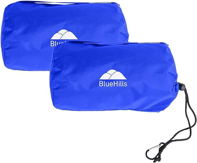 BlueHills Ultra Compact Travel Blanket 2 Pack Large Soft Cozy Portable Blanket Sheet with Carry Case and for Flight Airplane Car Layover Camping Hotel Blue C205-2PK-Royal