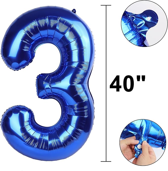 40 Inch Number Blue 3 Balloon,Large Dark Blue Foil Number Balloons 3rd 13 23 30 for Boys Girls,Digit Three Balloons Birthday Anniversary Events Party Decorations Supplies