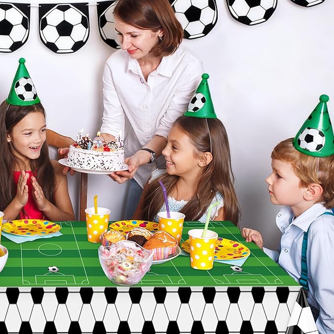 Hxezoc Disposable Soccer Plastic Tablecloth, 54 x 108 Inches Soccer Waterproof Table Cover for Sports Birthday Party Baby Shower Decorations Outdoor Indoor Party Supplies
