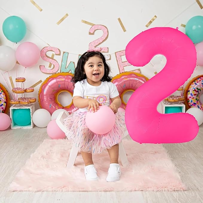 Fluorescent Rose Red Number Balloon 40 inch Giant Foil Helium Balloons Pink Number 2 Balloon for 2nd Birthday Party Decorations
