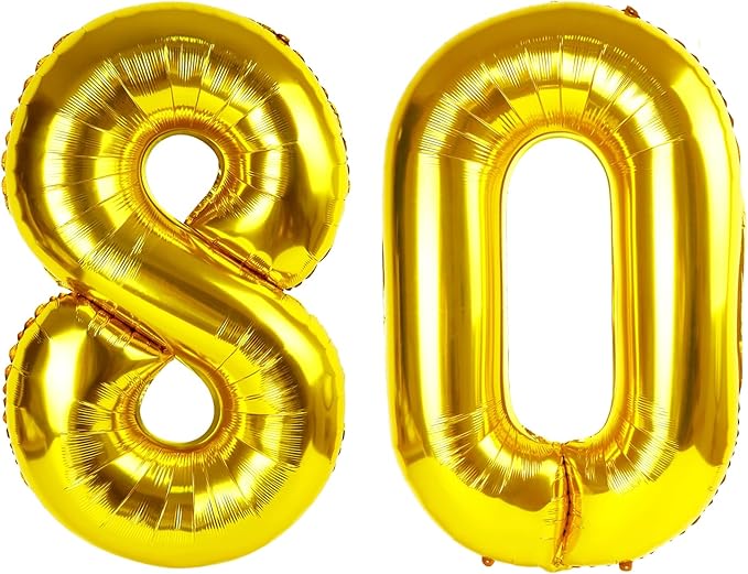 Gold Mylar Number 80 Balloon 40 inch, Number 80 Birthday Balloon, Gold Foil 80 for 80 Birthday Party, Anniversary Celebration Number Decorations