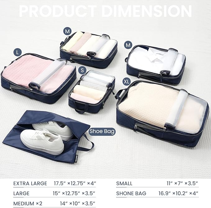 BAGAIL 6 Set Ultralight Compression Packing Cubes Packing Organizer for Travel Accessories Luggage Suitcase Backpack