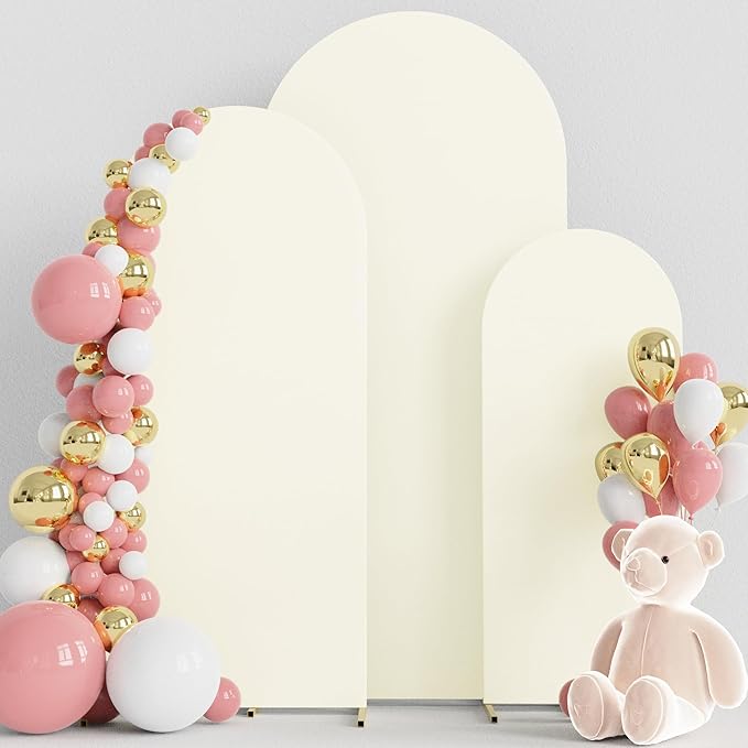 Wokceer Wedding Arch Backdrop Cover Set of 3 Spandex Fitted Wedding Arch Stand Covers for Round Top Chiara Backdrop Stands Cover for Birthday Party Ceremony Banquet Decoration 4ft,5ft,6ft Ivory