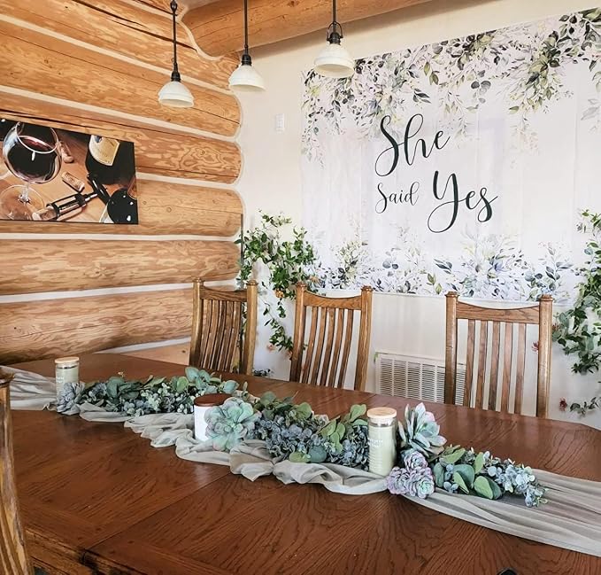 Ouddy Decor 2 Pack Eucalyptus Garland Total 13.1 Ft Lush Silver Dollar Leaves Boxwood Artificial Faux Greenery Vines for Baby Shower Wedding Party Table Runner Room Home Mantle Decor