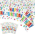 3pcs Birthday Tablecloth, Happy Birthday Decorations Set, Colorful Rainbow Dots Design with Happy Birthday Tablecloth. Waterproof Plastic Table Covers for Boys/Girls Party 54X108inch