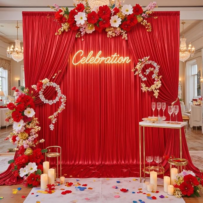 10x10 ft Wrinkle Free Red Sequin Backdrop Curtain for Parties,Thick Not Fall-Off Glitter Backdrop Drapes,2 Panels 5x10ft Shimmer Photo Back Drop Cloth for Wedding Birthday Photography Background