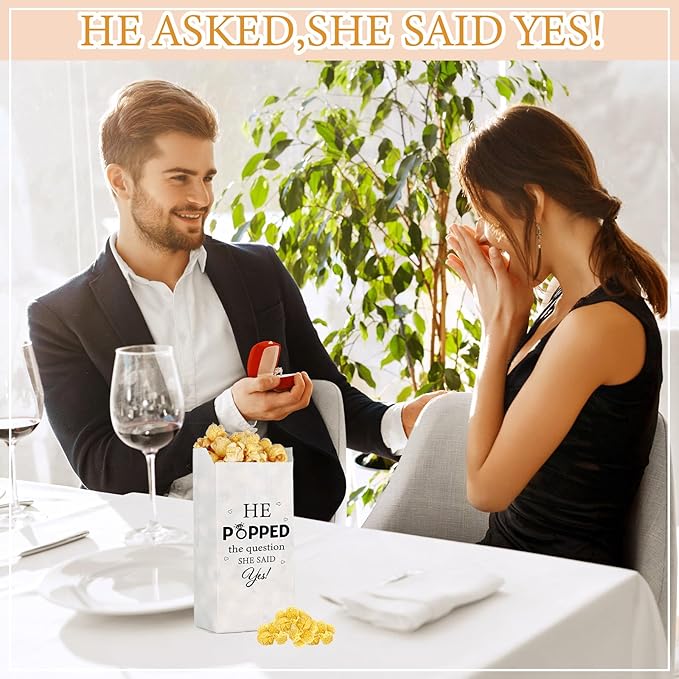 AIOMOB 50 Pcs He Popped the Question Popcorn Bags Engagement Party Favors Decorations Grease Resistant Popcorn Favor Bags for Engagement Party Bridal Shower Wedding Supplies