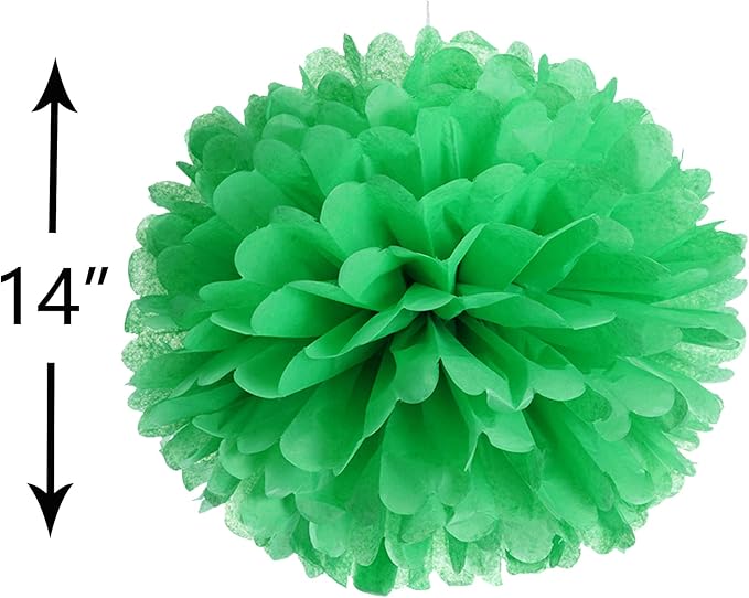 14" Green Tissue Pom Poms Kit DIY Decorative Paper Flowers Ball for Birthday Party Wedding Baby Shower Home Outdoor Hanging Decorations, Pack of 10