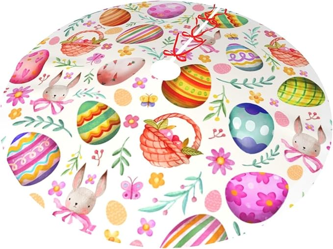 Easter Eggs Bunny Tree Skirt Xmas Tree Mat Christmas Tree Ornaments Decorations Holiday Party Indoor Outdoor 36"