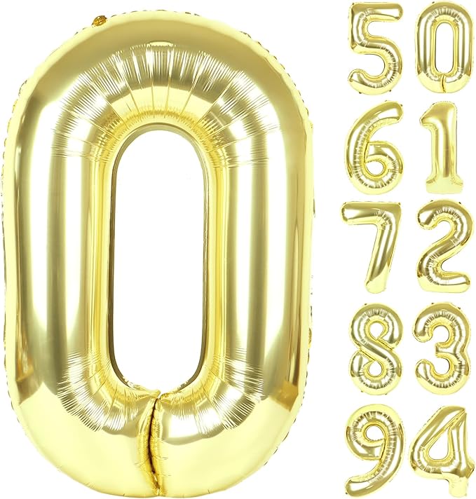 Champagne Gold Number Balloon 40 Inch, Light Gold 0 Number Balloons, 10 20 30 40 50 Numbers Balloon Birthday Decorations, Party Supplies for Women