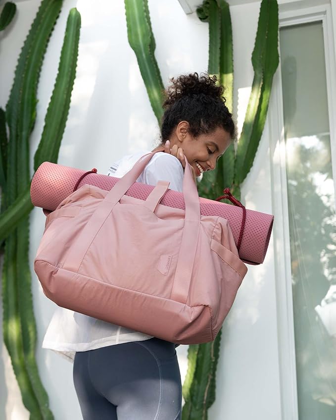 BAGSMART BAGSMART Gym Bag for Women, Carry on Weekender Overnight Bag, Travel Duffel Bags with Trolley Sleeve, Personal Item Travel Bag Tote Bag Workout Dance Bag(Dark Pink-Large)