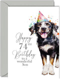 74th Birthday Cards for Son - Party Dog - Happy Birthday Card for 74 Year Old Son from Dad Mum, 5x7 Inch Bday Men Man Him Greeting Cards Gift for Son Birthday Gifts