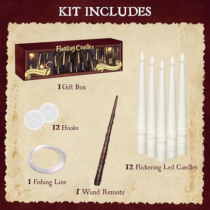 Halloween Decorations - Floating Candles with Wand - 12 Pcs Magic Flickering Warm Light Flameless Floating LED Candle Christmas Decor - Stocking Stuffers for Indoor Classroom Bedroom Party