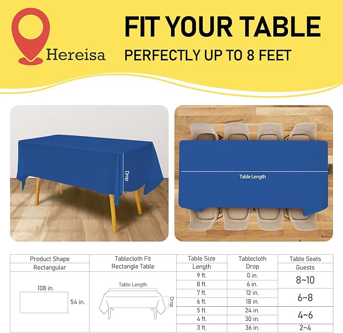 Royal Blue 6 Pack Plastic Table Cloth 54" x 108", Disposable Tablecloths Rectangle Table Cover, Plastic Table Cloths for Parties