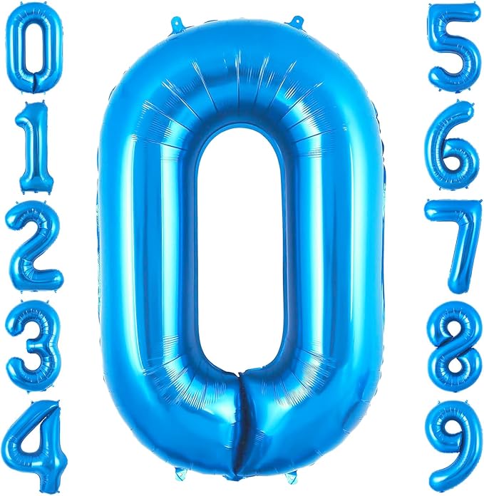 Blue 0 Balloon Number,40 Inch Number 0 Balloon Big Blue 0 Foil Mylar Helium Balloon for Birthday Party Decorations