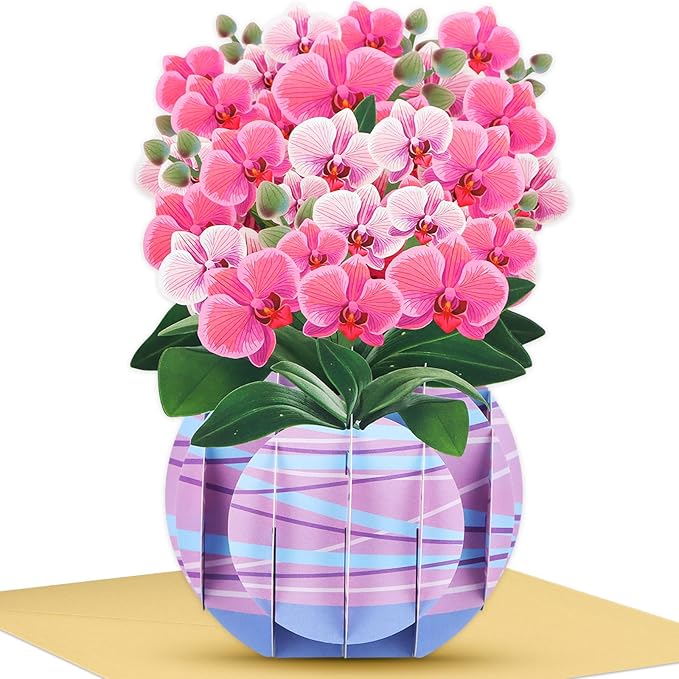 FaCraft Pop Up Flower Cards - 3D Orchid Gifts for Mom Wife Daughter Grandmother - Handmade - with Envelope - All Occasions - Birthday Anniversary Graduation Mothers Valentines Day
