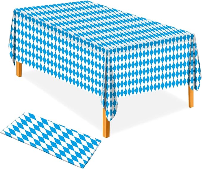 AhfuLife Oktoberfest Tablecloth, Bavarian Blue White Tablecover with Diamond Checks 54" x 108", Disposable Tablecloth for Oktoberfest Party Picnic Autumn Decorations